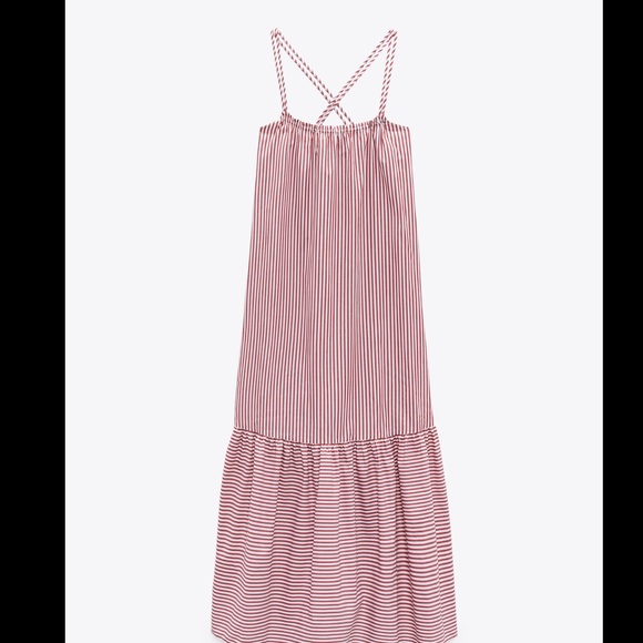 Zara Red & White Striped Cross Back Poplin Cotton Dress Size XS &  S - Picture 6 of 7